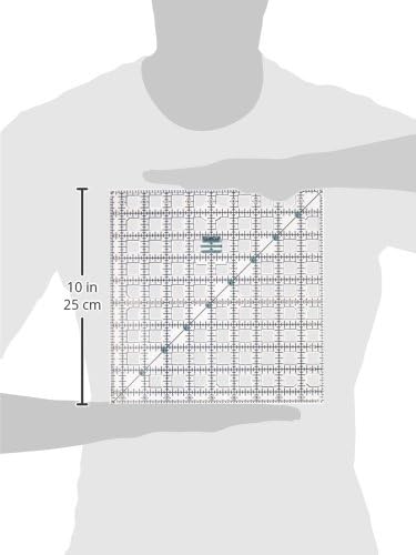 TrueCut Square 9.5" x 9.5" Quilting Ruler with Track and Guide for Straight Cuts - Innovative Quilting and Sewing Ruler for Accurate Fabric Cuts with 1/8th Measurements