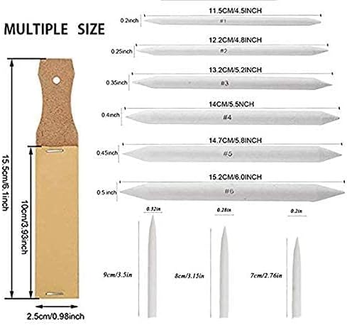 N NOROCME 12 PCS Blending Stumps and Tortillions Paper Art Blenders with Sandpaper Pencil Sharpener Pointer for Student Artist Charcoal Sketch Drawing Tools
