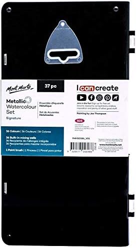 Mont Marte Signature Metallic Watercolor Set, 37 Piece Pearl Paint, 36 Vibrant Colors, 1 Paint Brush