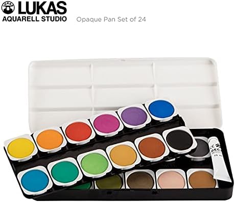 Lukas Opaque Artist Watercolor Studio Paint Set - Professional, Includes a Travel Friendly Outdoor Painting Case and Color Mixing Palette - 24 Brilliant Colors in Round Pans