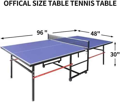 8ft/9ft Mid-Size Table Tennis Table Foldable & Portable Ping Pong Table Set for Indoor Games with Net, 2 Table Tennis Paddles and 3 Balls