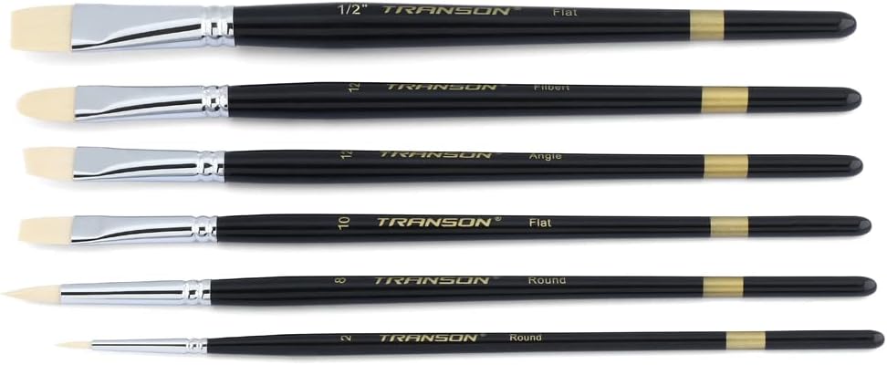 Transon Paint Brush Set 6pcs Art Painting Flexible Bristle for Acrylic Watercolor Gouache Oil Leather Canvas and Face Painting