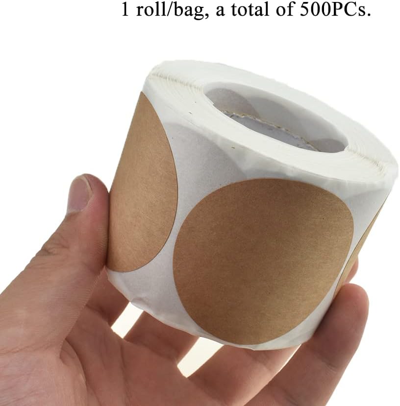 HAHIYO 2Inch 500Pcs Natural Brown Kraft Sticker Round Label Sticker Roll Round Blank Label Sticker to Write On Permanent Adhesive Dot Sticker for Jar and Canning Label Price Tag Store Organizing