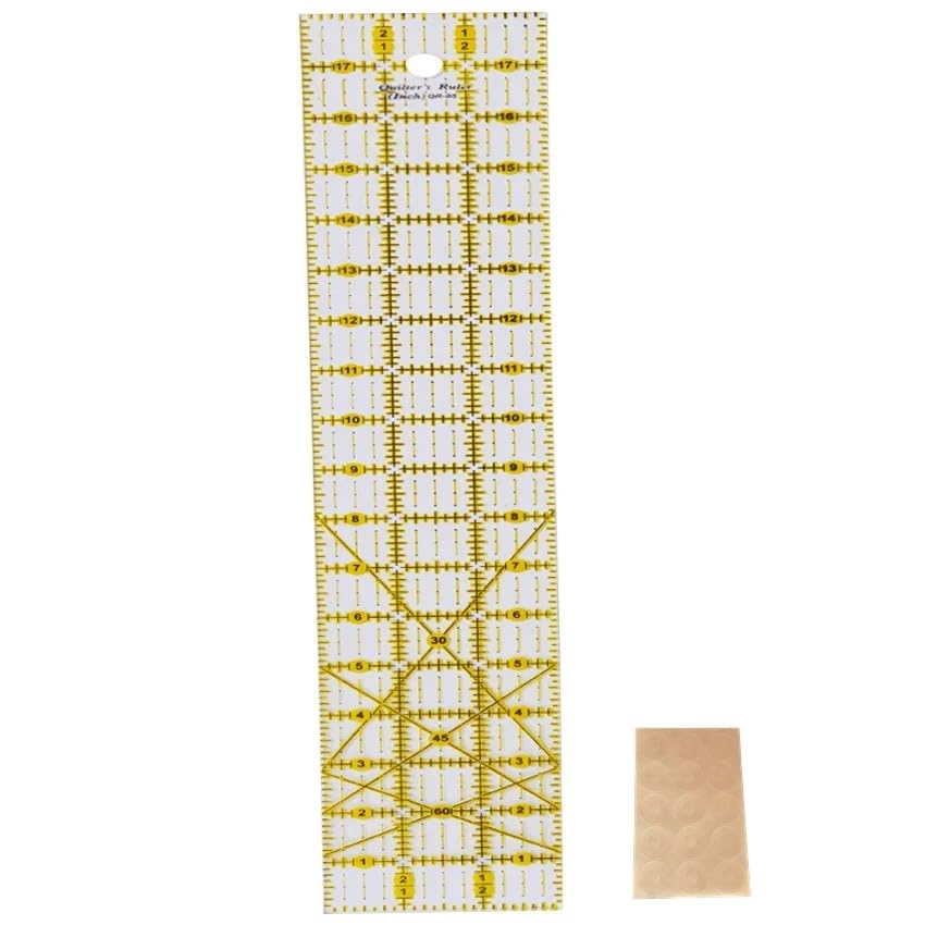 HONEYSEW Quilting Templates Acrylic Sewing Ruler with Non-Slip Rings for Quilting and Sewing Fabric Cutting Angles Rectangle Ruler (3"x18")