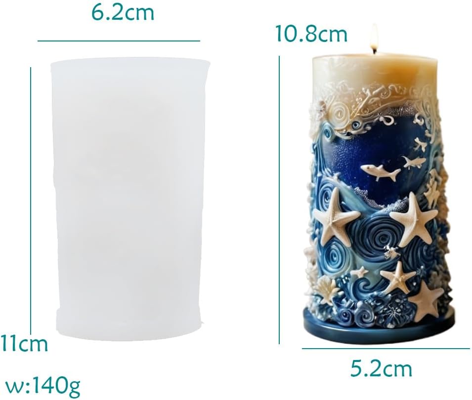 Starfish Shell Cylindrical Candle Mold, Marine Conch Silicone Mold, Wave Epoxy Resin Casting Mold, Chocolate Fudge, DIY Wax Soap, Candle Making Process Essential Materials D