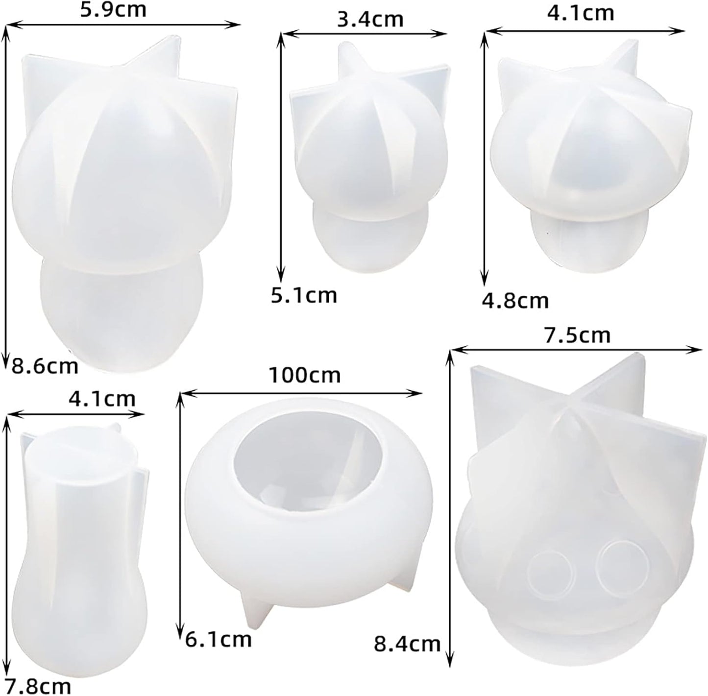 6 Pack Mushroom Soap & Candle Mold - Silicone 3D Molds for Candy & Home Decor - Resin Casting & Making Molds