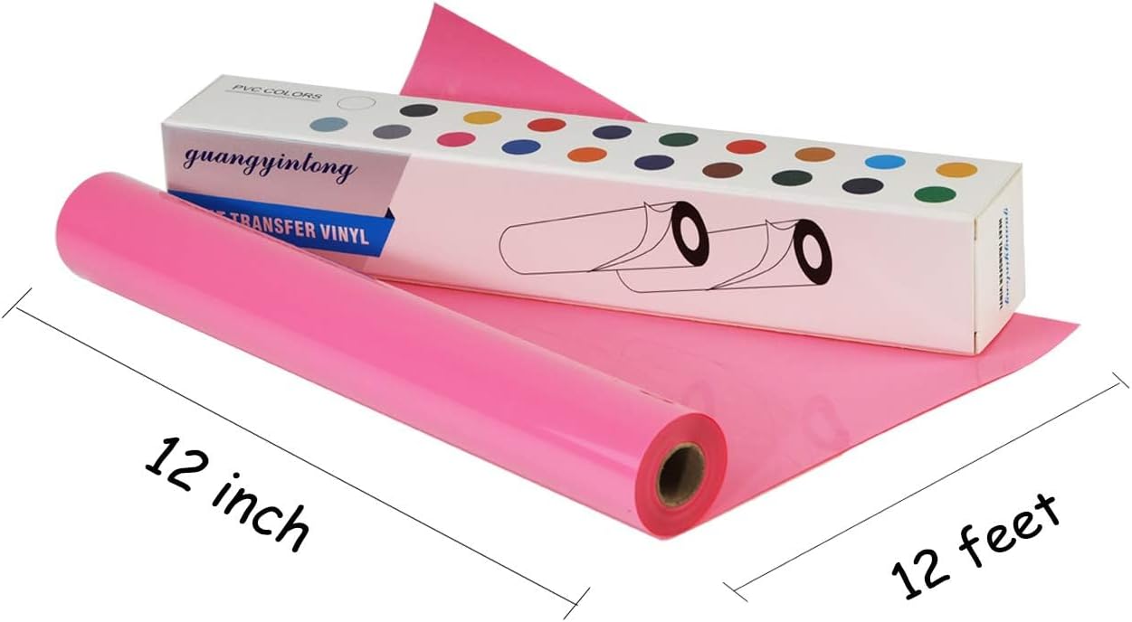 Guangyintong Heat Transfer Vinyl - 12" x 12ft Rolls, Matte Pink HTV for T-Shirts & All Cutter Machines, Easy to Cut & Weed