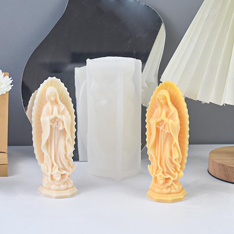 Virgin Mary Silicone Candle Molds, Religious 3D Virgin Mary Statue Molds for Resin Casting, DIY Aromatherapy Candles Wax and Plaster Epoxy Polymer Concrete Clay Sculpture Home Decoration