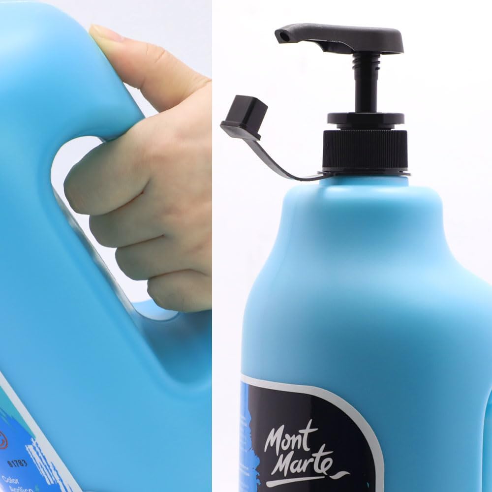 Mont Marte Discovery School Acrylic, Cerulean Blue, 1/2 Gallon (2 Liter). Ideal for Students and Artists. Excellent Coverage and Fast Drying. Pump Lid Included.