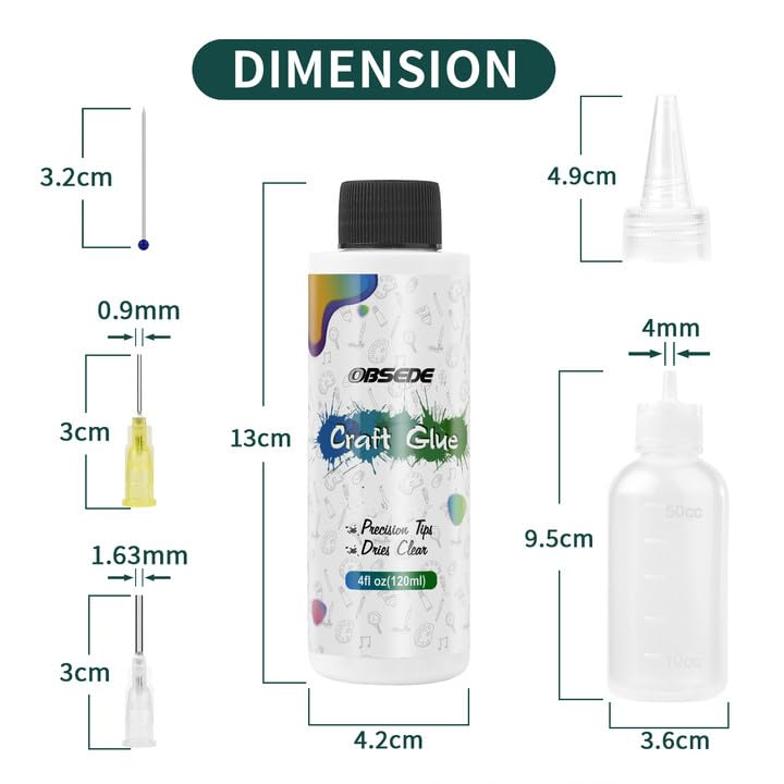 OBSEDE Art Craft Glue, 4 Fl.oz Quick Dry Clear Adhesive with Precision Fine Tip for Paper Crafts, Card Making, Scrapbooking