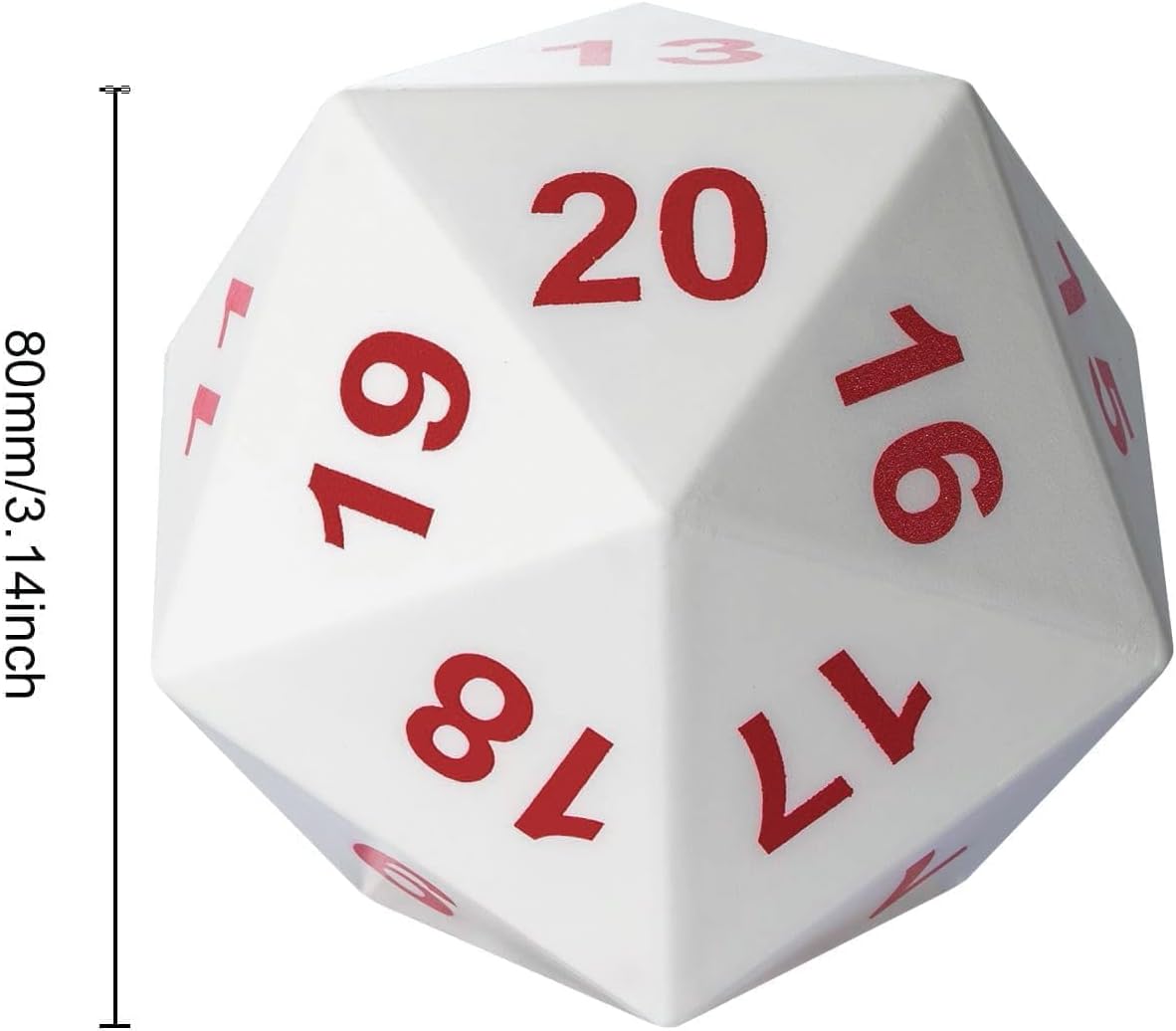 Large D20 Foam DND Dice, 80mm Spindown D&D RPG 20 Sided Dice with Drawstring Bag for Role Playing Games (White )
