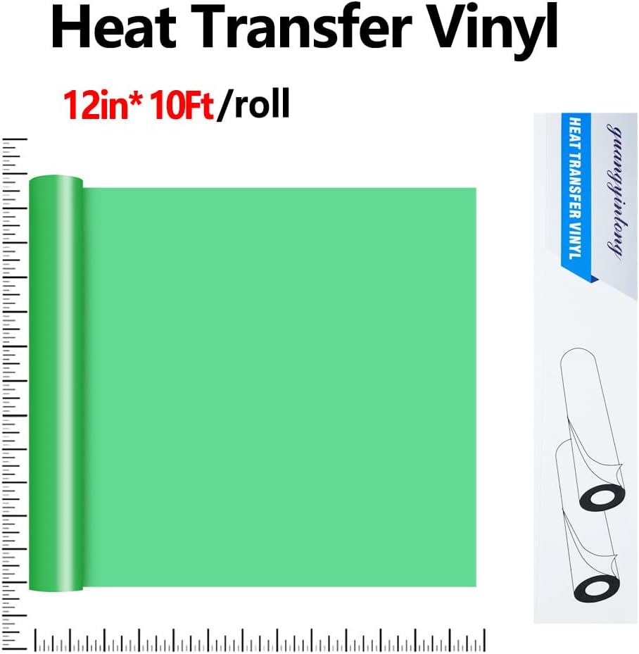 guangyintong Heat Transfer Vinyl Fruit Green HTV Rolls, 12" x 10ft Fruit Green Iron on Vinyl for T-Shirts, Matte Surface Fruit Green HTV Vinyl for All Cutter Machine Easy to Cut & Weed for DIY Design