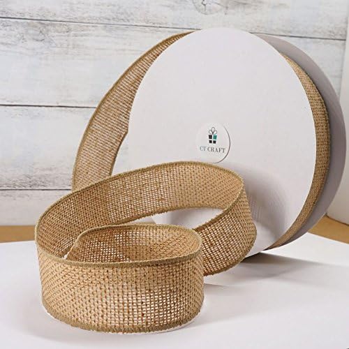 CT CRAFT LLC Burlap Fabric Wired Ribbon 1.5" x 20 Yards Natural Color for Christmas Home Wedding Decor Gift Wrapping Tree Topper Bow Wreath Bouquet DIY Crafts