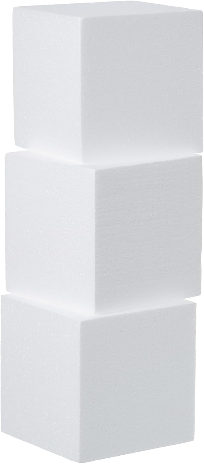 Crafare 3 Pack Craft Foam Blocks 5x5x5 Inch Polystyrene Square Foam Cubes for Arts School Projects Sculptures Floral Arrangements Modeling and Centerpieces