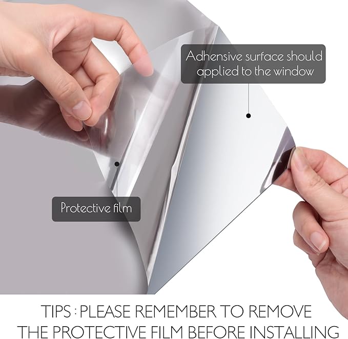 HIDBEA One Way Privacy Window Film, Daytime Mirror Reflective Heat Control UV Sun Blocking Non-Adhesive Static Cling Window Tint for Home and Office (Brown-Silver, 29.5 Inch x 6.5 Feet)