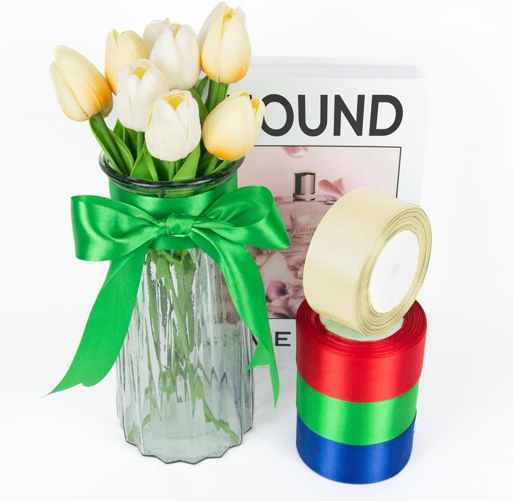 1 Inch 25 Yards Satin Ribbon Ivory, Solid Color Fabric Ribbon for Gift Wrapping, Wedding, Polyester Gift Ribbon for Birthday Party Decoration, Craft, Hair, Floral, Sewing