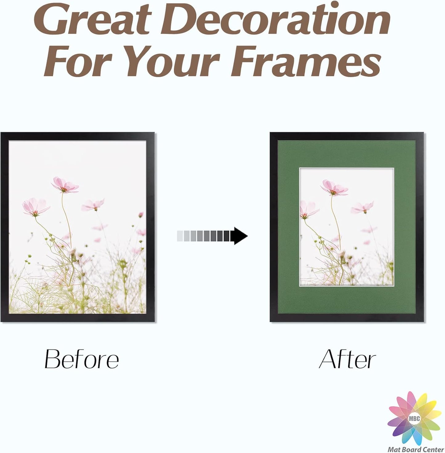 Mat Board Center, Pack of 10, 11x14 for 8x10 Basque Green Color Mats - Bevel Cut, Acid Free, 4-ply Thickness, White Core - for Pictures, Photos, Framing