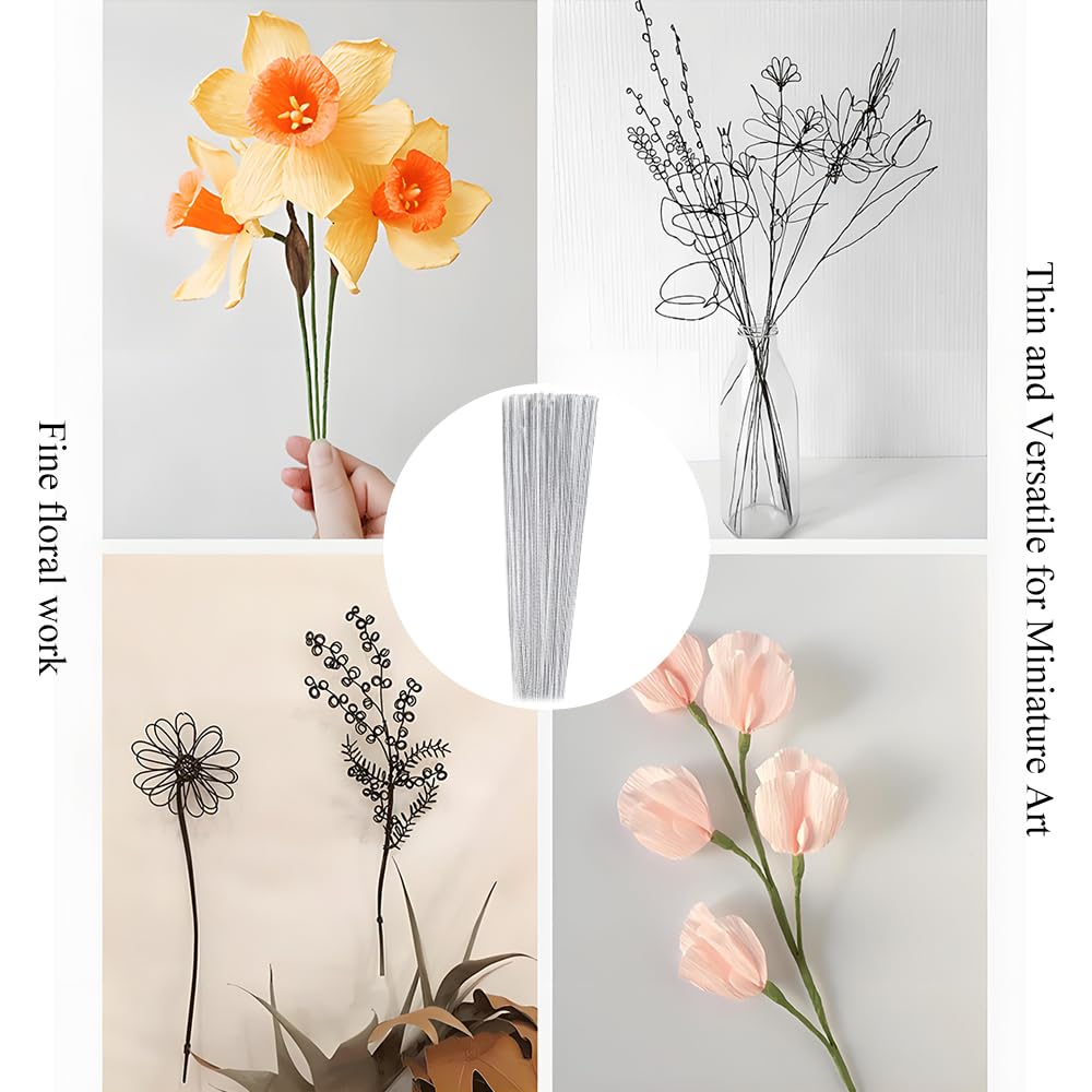HAHIYO 20Gauge White Paper-Wrapped Metal Floral Wire 14 Inches(36cm), 70 Pack Flexible Paddle Wires Florist Wire Garden Wires for Craft Christmas Wreath Flower Arrangement Bouquet Wrapping Wedding DIY