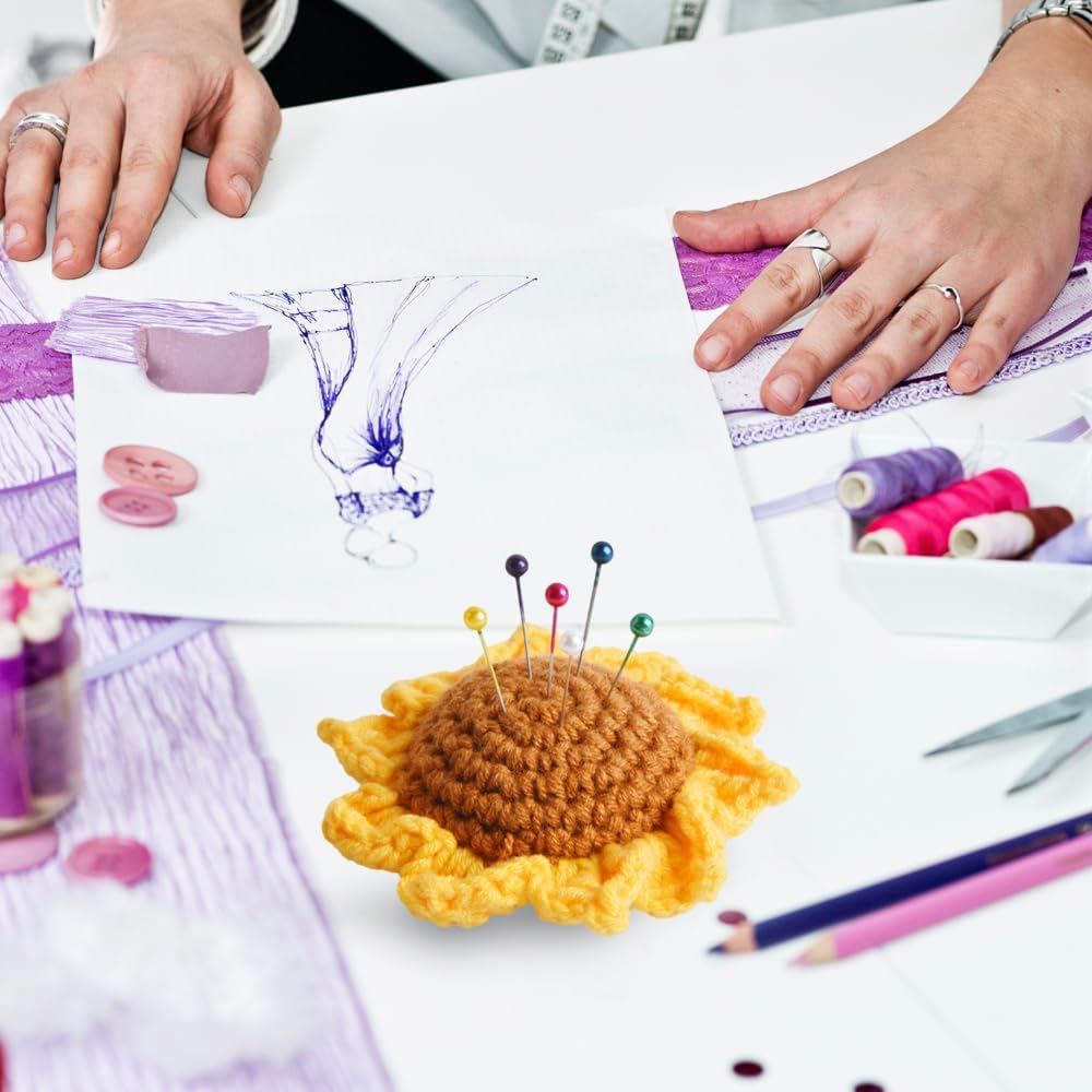 Sunflower Pin Cushion, Handmade Knitted Pincushions, Cute Pin Cushions Needle Holders for Sewing Quilting Accessory, DIY Crafts or Patchwork Decor