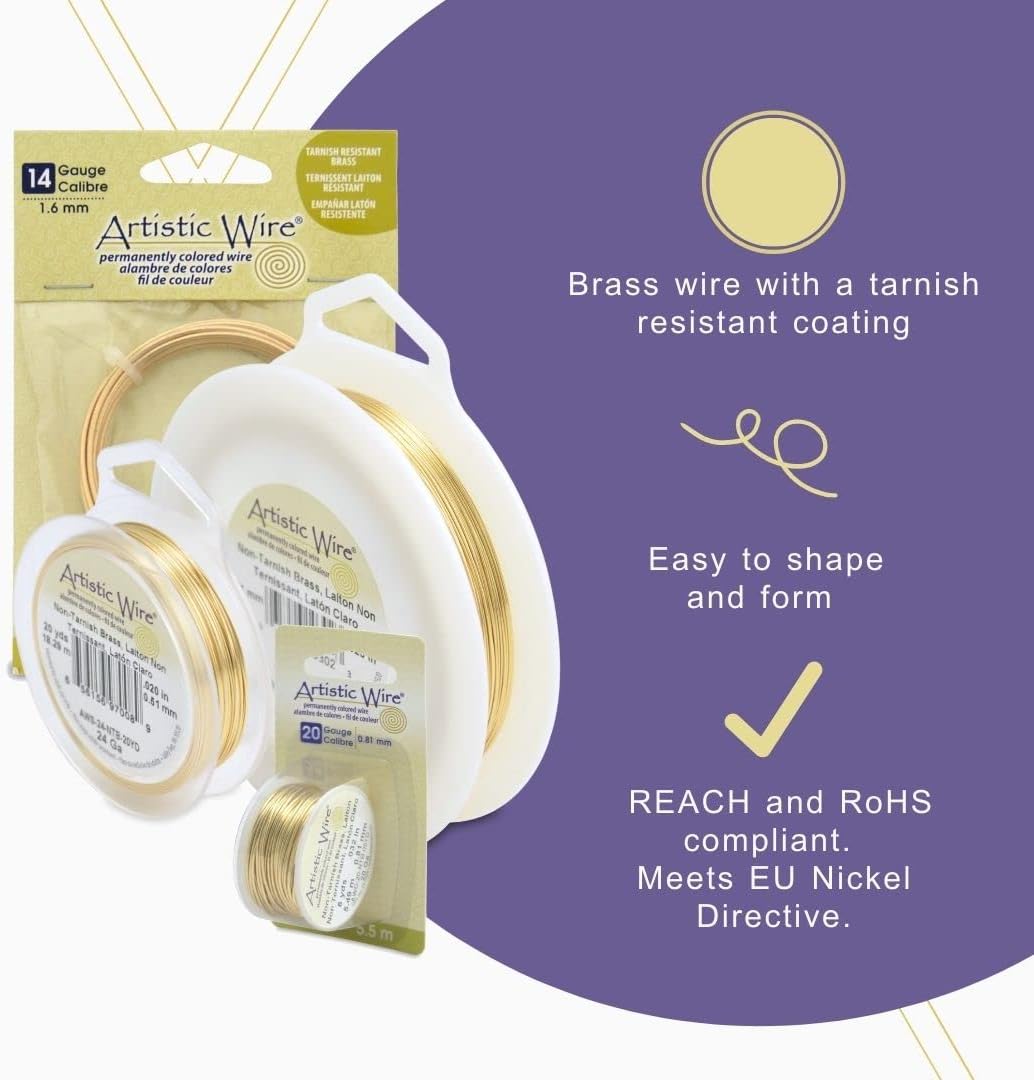 Artistic Wire, 22 Gauge Tarnish Resistant Brass Craft Wire, 124 ft