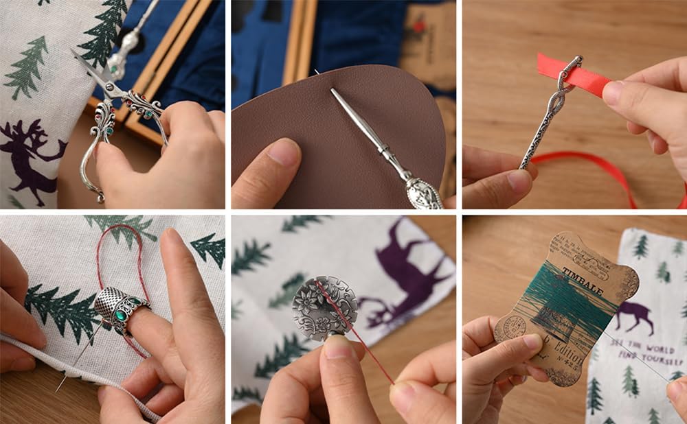 NOTIONSLAND Vintage Embroidery Scissors Kit, Stainless Steel Sewing Tools, Scissors, Sewing Awl, Needle Case, Thimble, Winding Board for Sewing, Knitting, Cross Stitch, Quilting, Silver