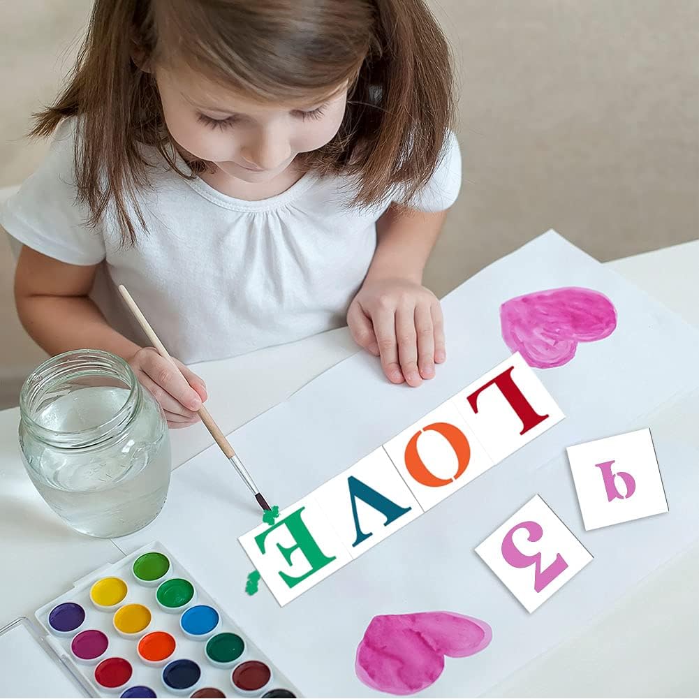 3 inch Letter Stencils for Painting On Wood,36pcs Stencils Letter Alphabet Number Stencil Templates for Wood Wall Door Porch