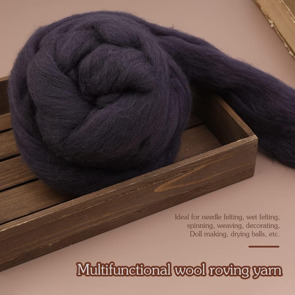 3.53oz Wool Roving Yarn, Wool Felting Supplies, Pure Wools, Chunky Yarn, Spinning Wool Roving for Needle Felting Wet Felting DIY Hand Spinning (Dark Brown)