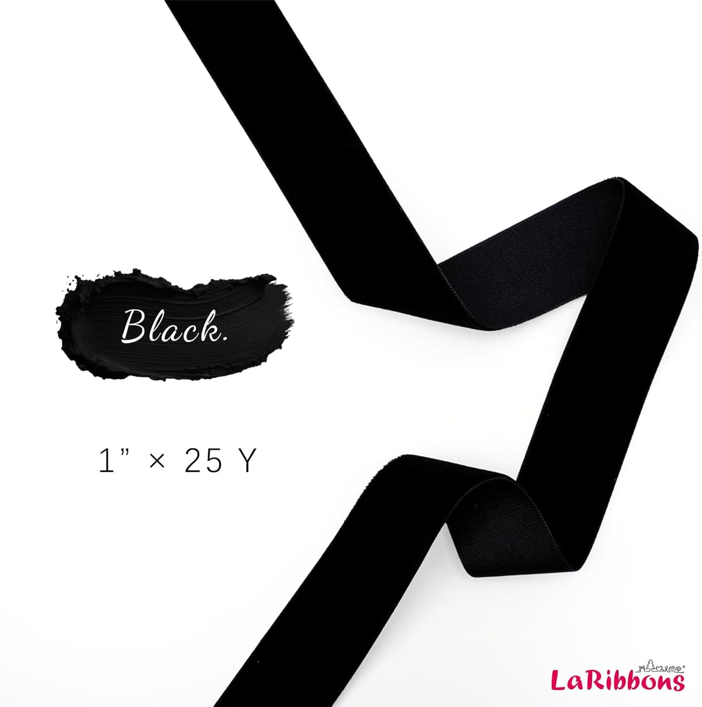 LaRibbons Thin Velvet Ribbon 1 Inch x 25 Yards, Black Velvet Ribbon for Christmas Tree, Gift Wrapping, Wreath Bow, Outdoor Decoration
