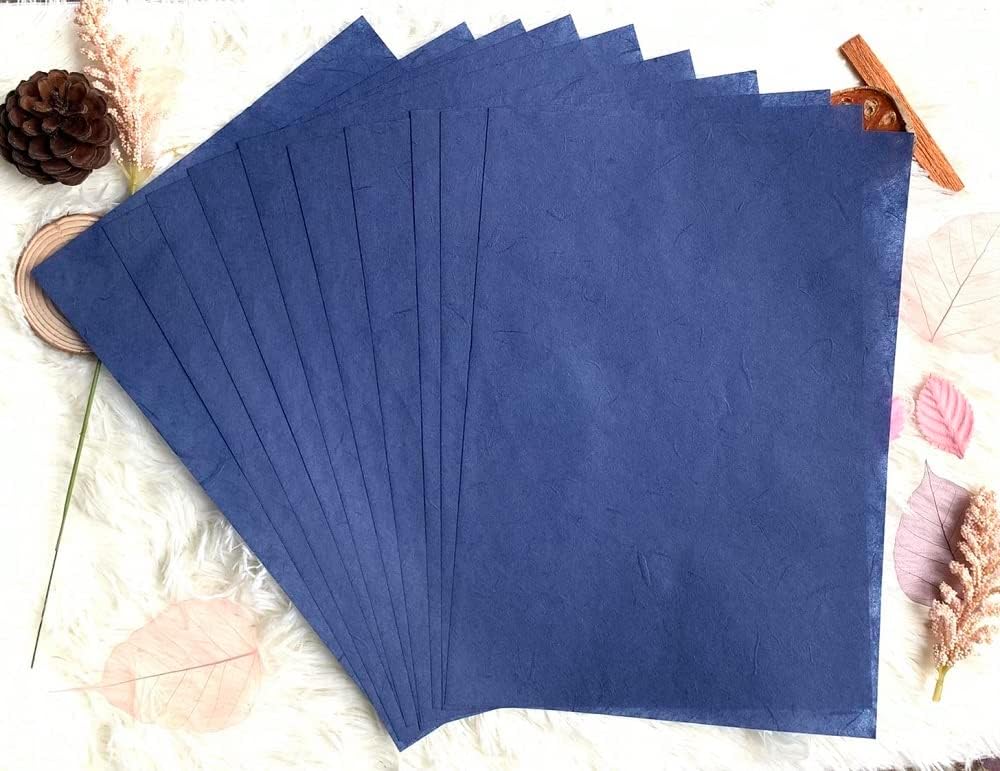 50 Sheets A4 Natural Fiber Mulberry Tree Mulberry Paper Sheets Art Tissue Washi Paper Design Craft Art Origami Suppliers Card Making DIY Crafts (Bule Tone, A4)
