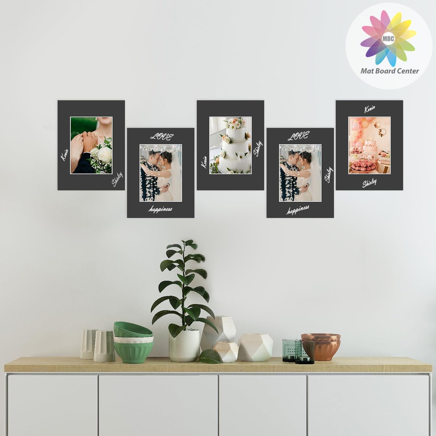 MBC Mat Board Center, 5 Pack 9X12 for 6X8 Black Picture Mats Frame Mattes, Bevel Cut, Acid Free, 4-Ply Thickness