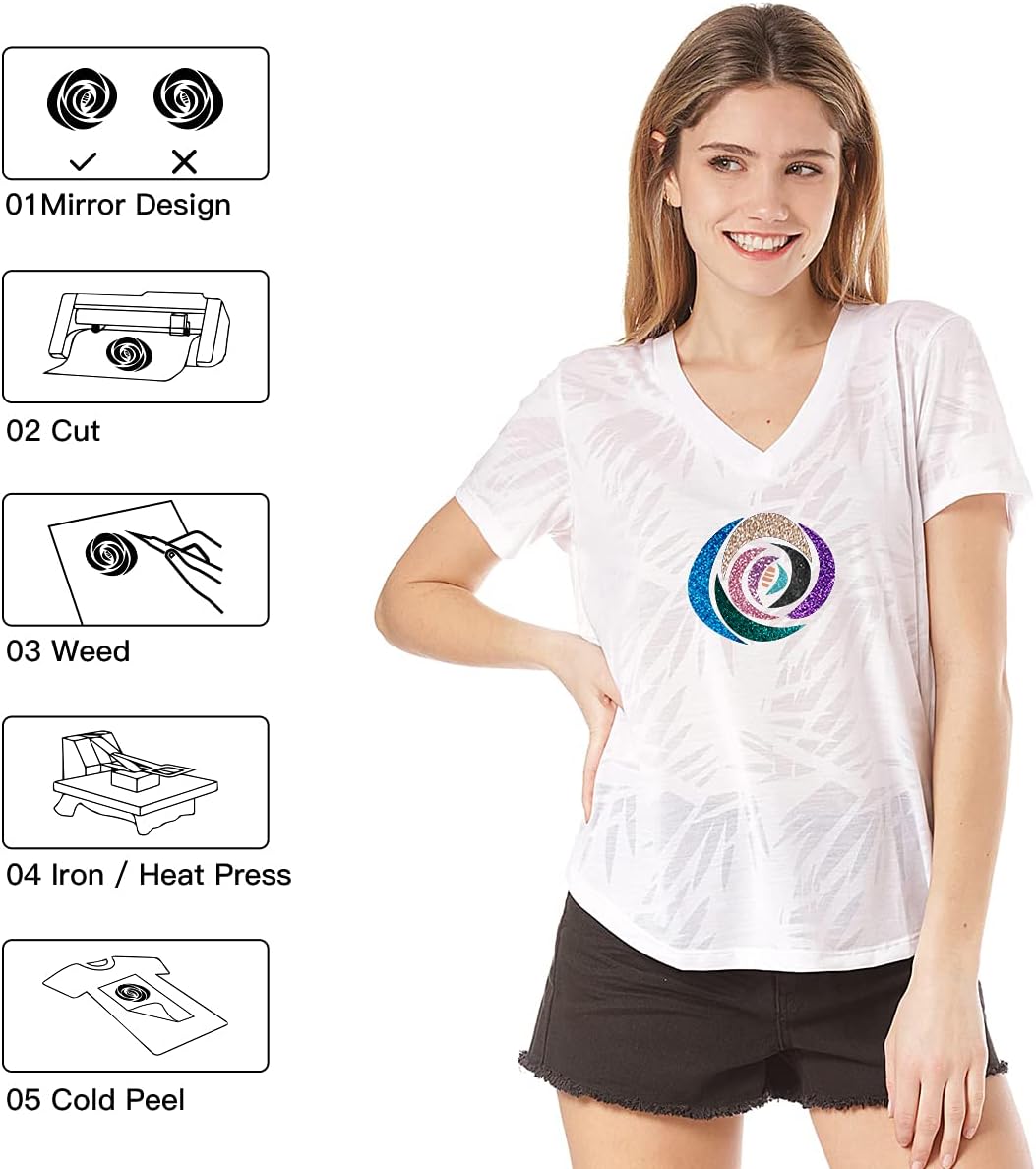 HTVRONT Blue Glitter HTV Heat Transfer Vinyl - 10" x 8ft Glitter Iron on Vinyl for Shirts, Easy to Cut & Weed for Heat Vinyl Design (Light Blue)