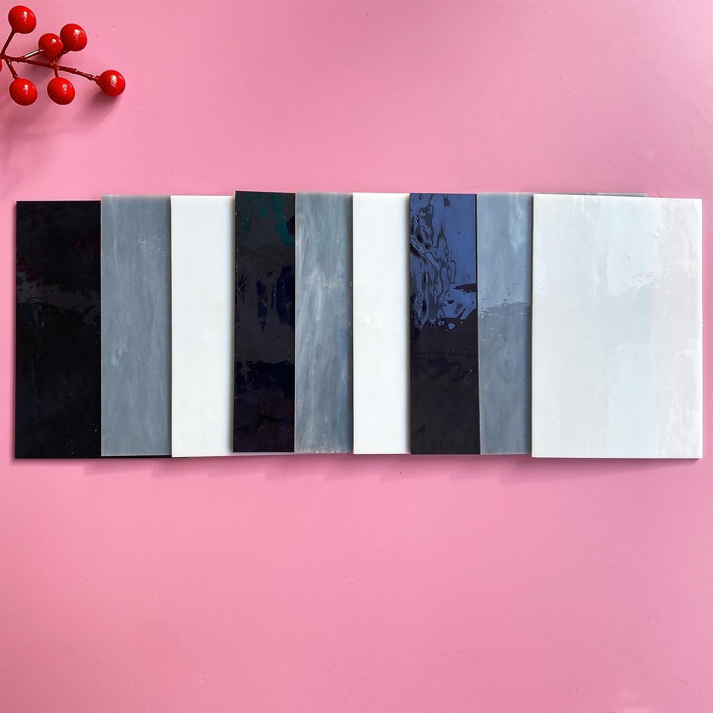 24 Sheets Stained Glass Sheet Black White Gray Collection, 4 X 6 inch Art Glass Mosaic Tiles for Crafts, Stained Glass Supplies for Stained Glass and Mosaic Projects