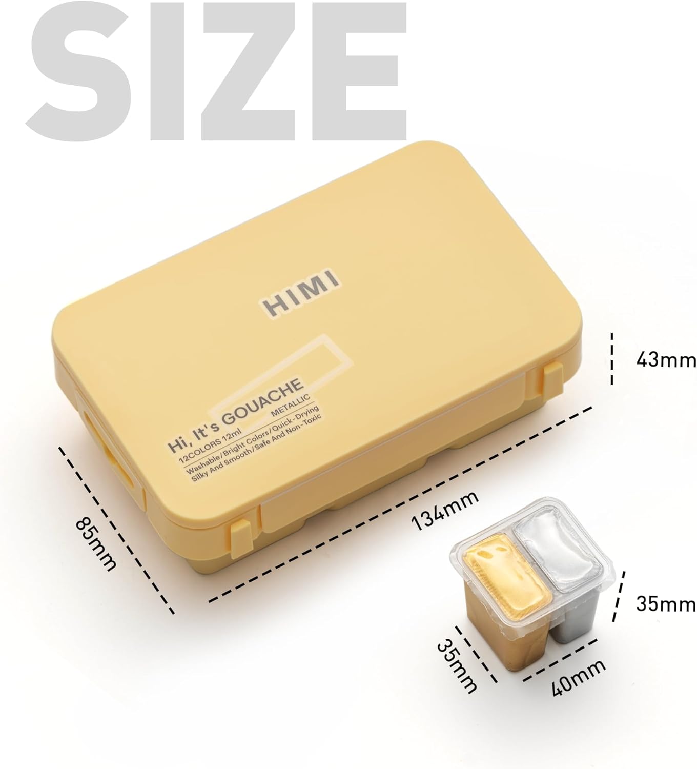 HIMI Metallic Jelly Gouache Paint Set, 12 Colors 12g, Jelly Cup Design, Travel carry, Gouache Paint Non Toxic for Canvas and Paper, Art Supplies for Professionals and Beginner