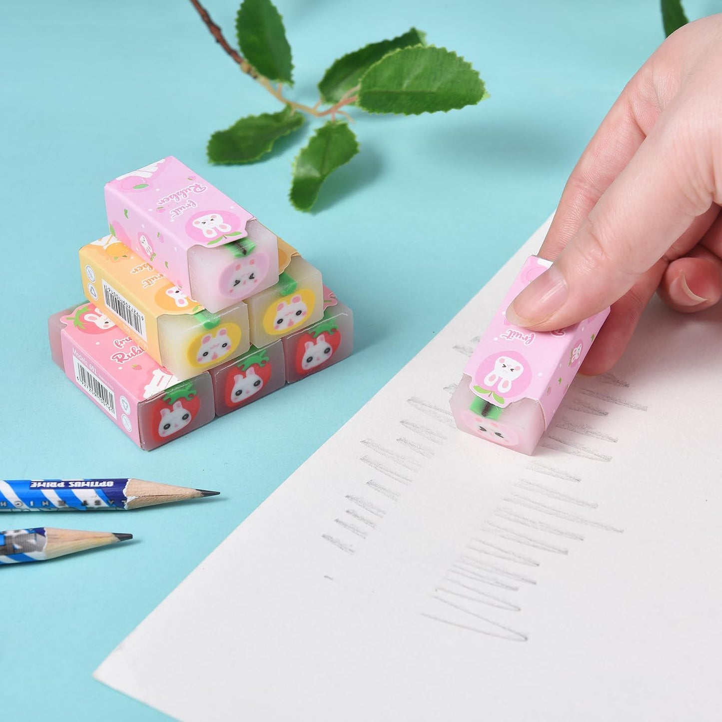 18 Pack Fruit Rabbit Jelly Erasers for Kids, Kawaii School Supplies Prize Gifts Party Favors