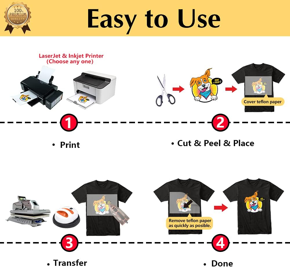 TransOurDream Tru-Heat Transfer Paper for Inkjet & Laserjet Printer (Dark 3.0, 15 Sheets 8.5x11") Printable HTV Heat Transfer Vinyl for T Shirts Iron on Transfers for Dark Fabric (TRANS-D3-15-3)