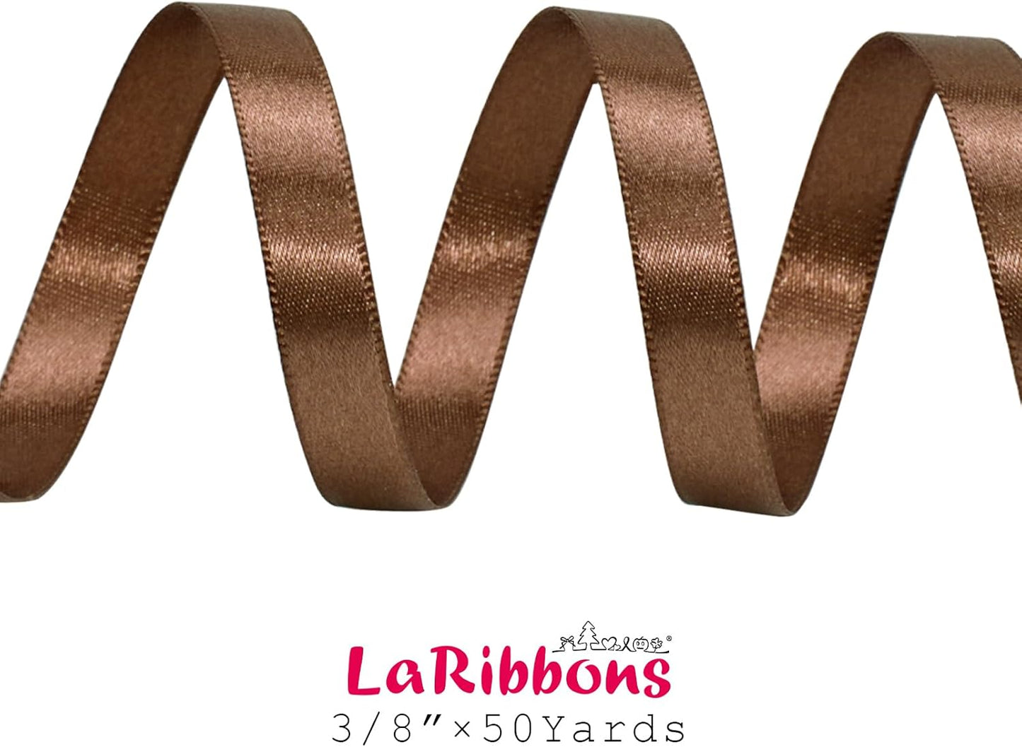 LaRibbons Brown Satin Ribbon 3/8 Inch 50 Yards Thin Luxury Double Faced Mocha Mousse Silk Ribbon for Flower Bouquet Crafts Gift Wrapping Wedding Decoration