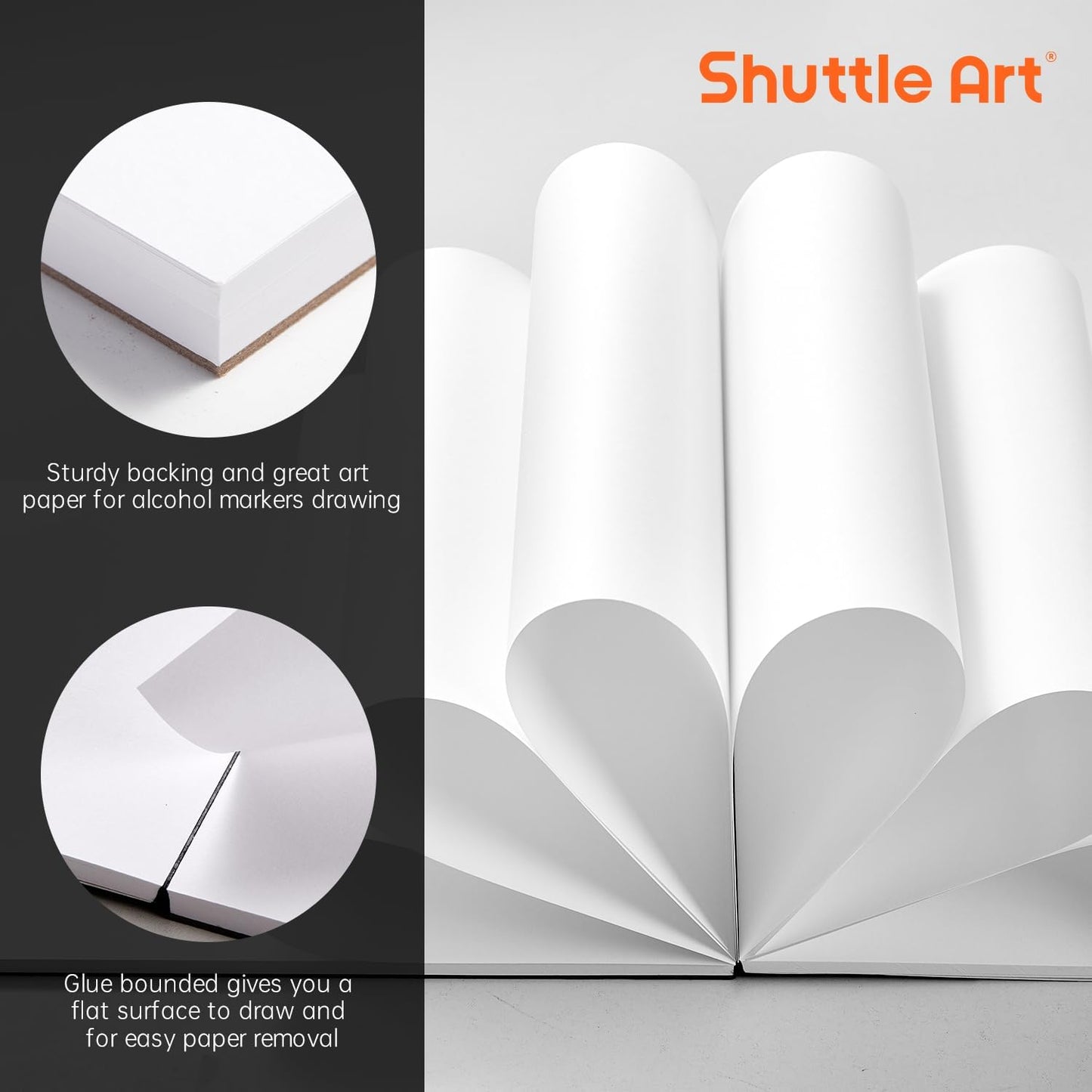 Shuttle Art Marker Pad,11.69”x8.27” Portable A4 Sketchbook, 60 Sheets Drawing Paper, 98LB/160GSM Smooth Surface Bleedproof Art Paper, Glue-Bound, Great for Beginners to Draw, Paint & Sketch