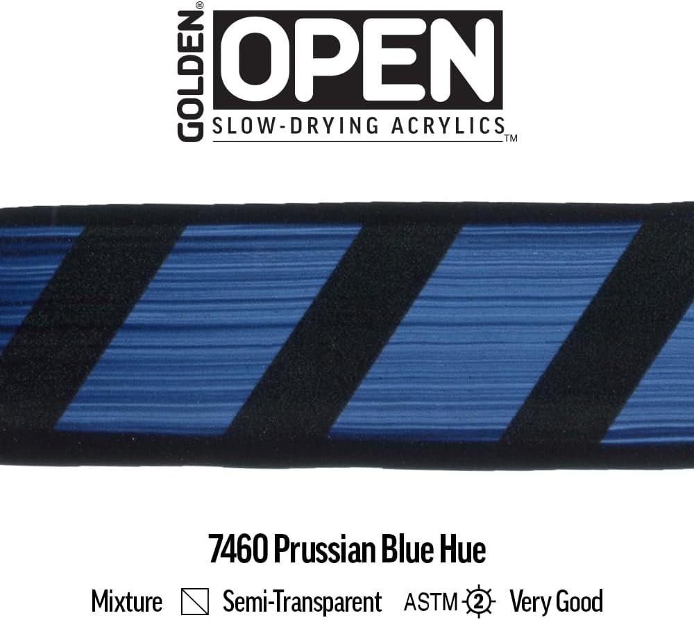 OPEN Slow-Drying Acrylics by GOLDEN, Prussian Blue Hue, 2 fl oz. tube, Professional Acrylic Paint, Semi-Transparent