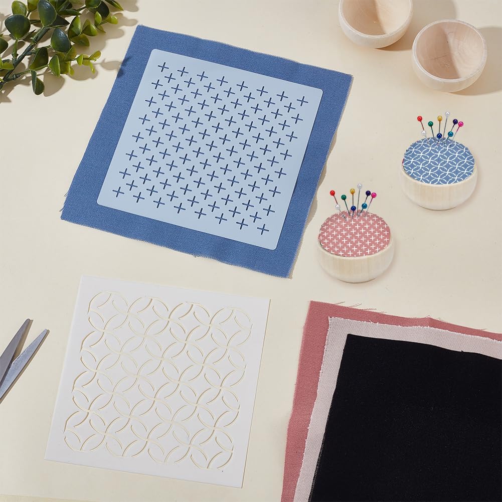 ACRNIGHEET 4 Set Sashiko Pin Cushion Bowls Making Kits, Embroidery Pin Cushion for Sewing, Sewing Pins Cushion, Wooden Base Japanese Traditional Style Sewing Needle Holder, DIY Crafts Home Use