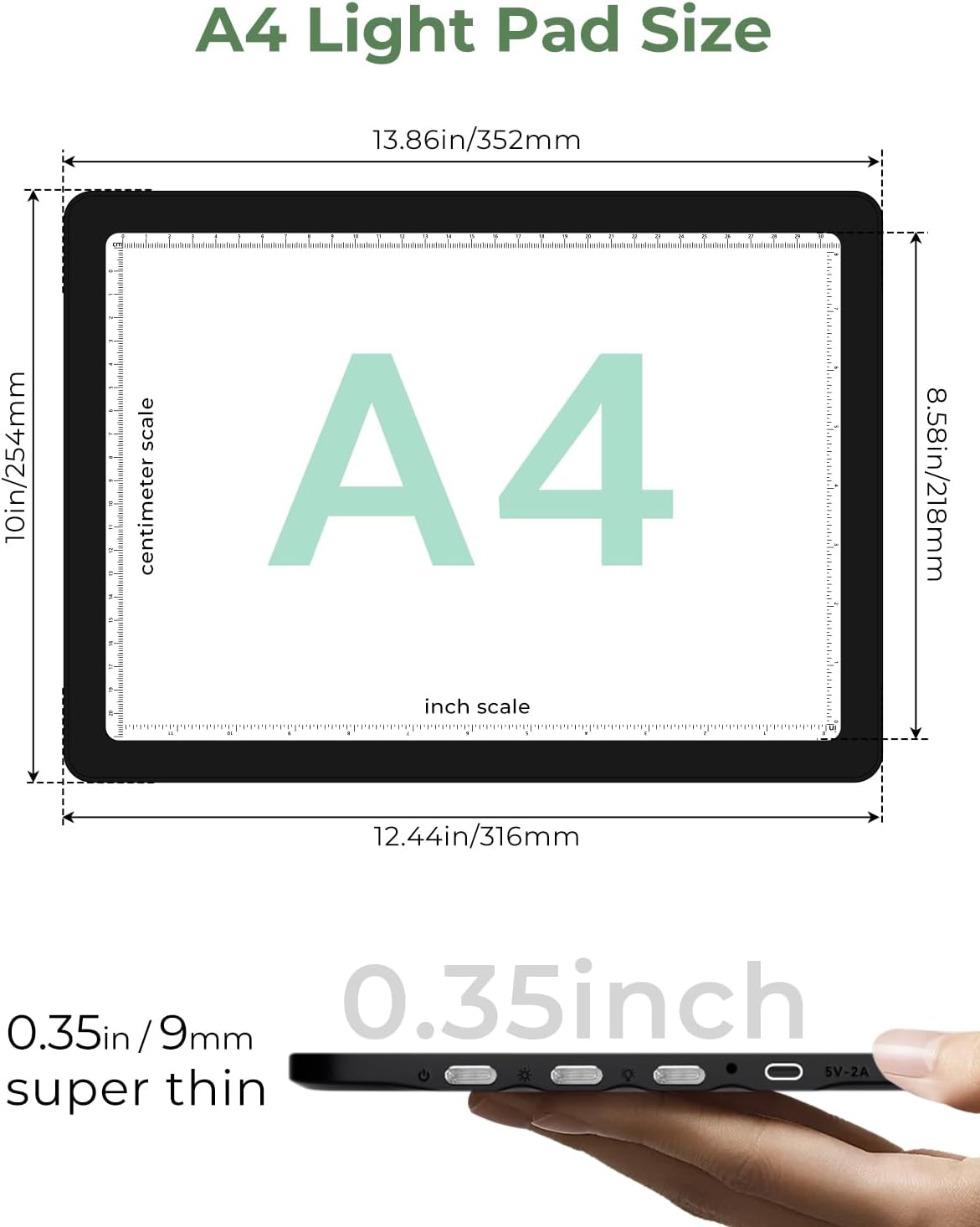 Rechargeable A4 Light Box for Tracing,Bawaslom LED Light Pad with Adjustable Stand and Strong Magnets,Ultra-Thin & Bright Tracing Board for Diamond Art,Sketching,Vinyl Weeding,Architectural Design