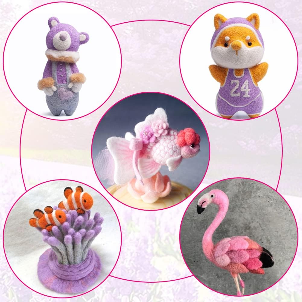 Wonvoc Needle Felting Wool 80 g, 8 Colors Nature Wool Roving, Felting Wool Bulk, Wool Roving for Needle Felting, for DIY Craft Materials and Felting Wool Craftsmen, 10g/Color, Purple