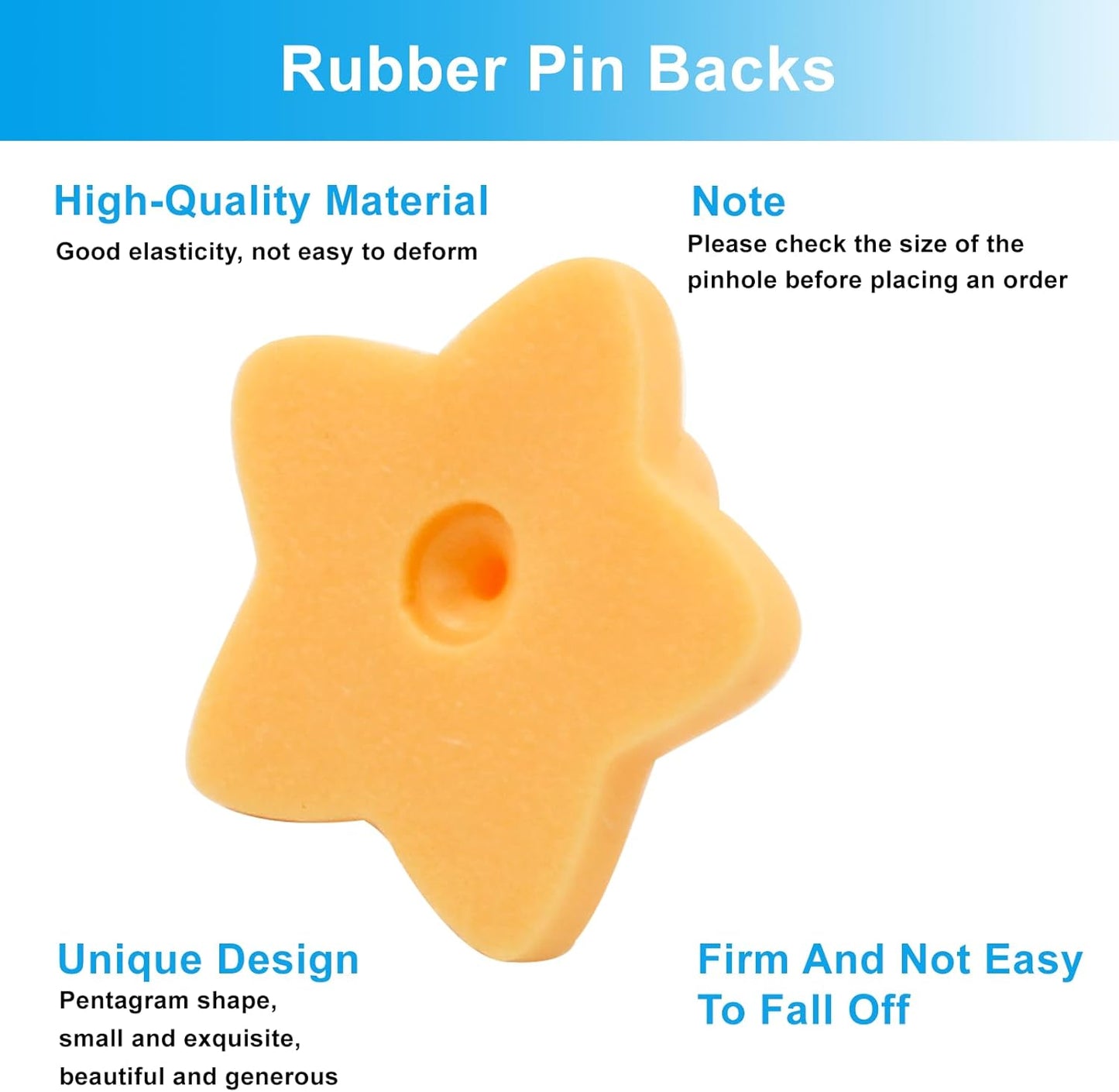 100 Pack Star Shape Rubber Pin Backs, Lapel Pin Backing Locking Pin Keepers, Brooch Holder for Uniform Badge Hat Tie(Orange)