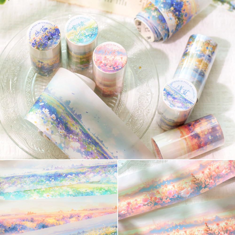 6Rolls Colorful Natural Scenery Washi Tape Set Scrapbook Supplies Spring Floral Washi Tape Stickers Decorative Tape Vintage Flower Cute Washi tape Bulk Washi Stickers Junk Journal Journaling Supplies