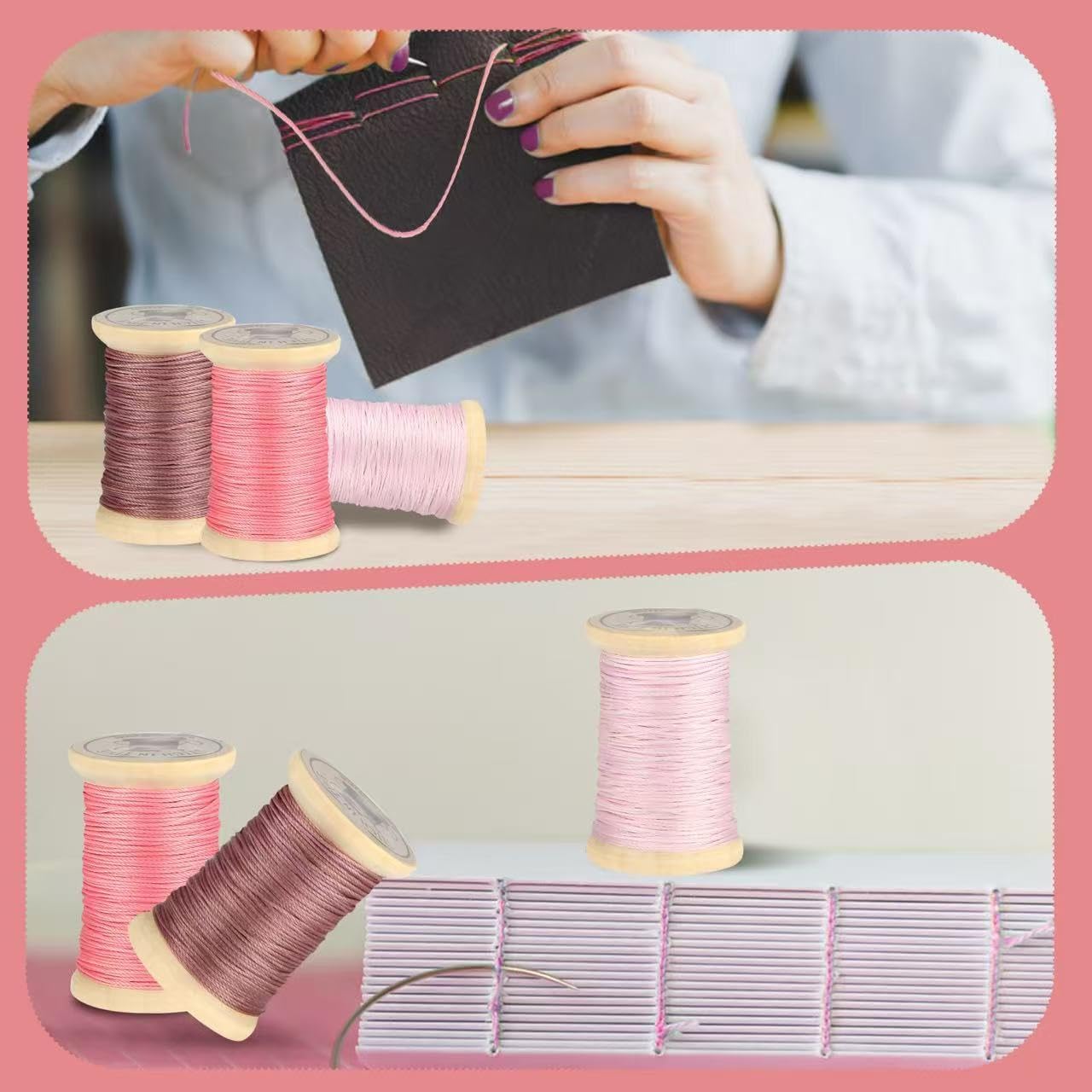 Natural Waxed Thread, 0.55mm/0.8mm, Wax Thread for Handcrafted Wrapping, Sewing, Bookbinding, Leather Threads, Beginners Craft DIY, Hemp Cord (Rose/Lilac/Mauve, 0.55mm/33 Yards)