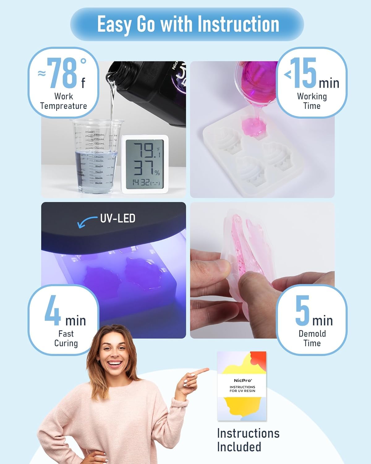 Nicpro UV Resin 200g, 2 PCS Crystal Clear UV Glue Hard, High Viscosity & Quick Curing UV Epoxy Resin Kit for Jewelry Making, Craft, Doming, Coating and Casting