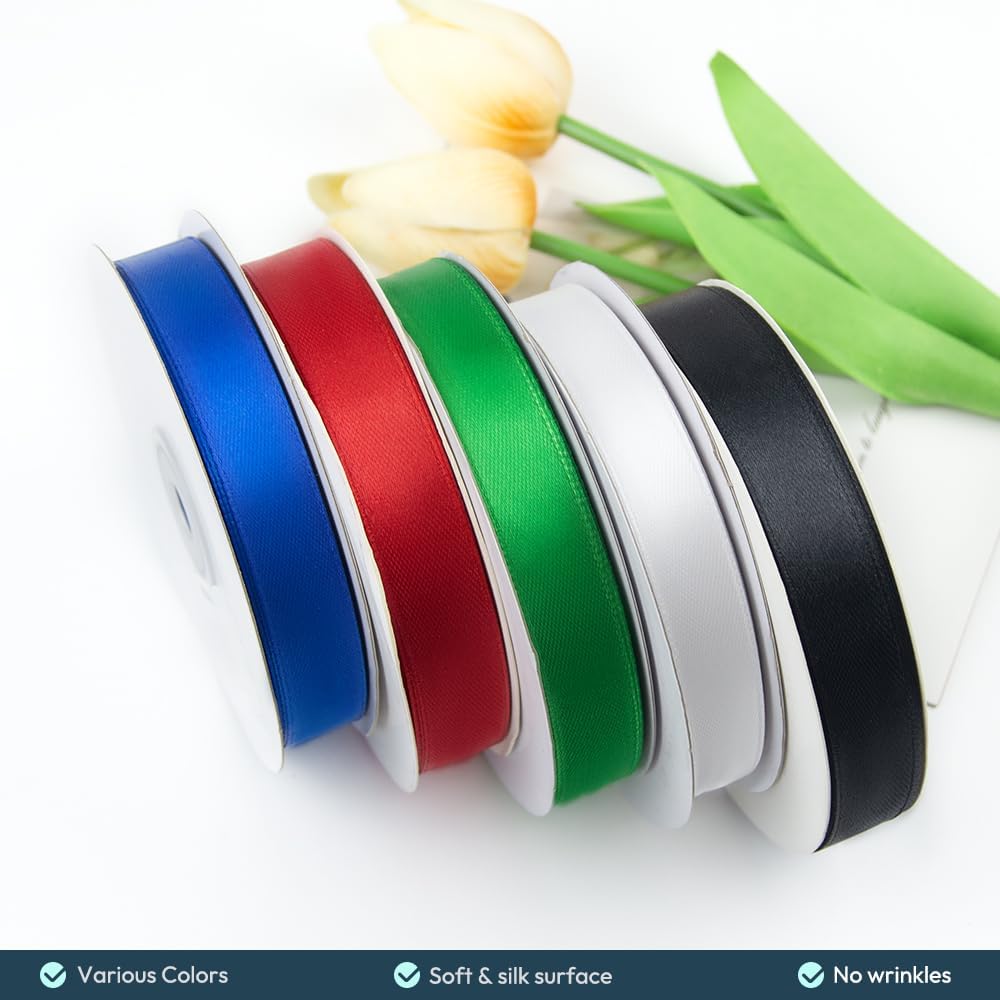 KMER LIFE 3/8" Wide x 50 Yards Silvery Polyester Satin Ribbon, Perfect for Wedding Decor, Crafts, Gift Wrapping & Other Projects