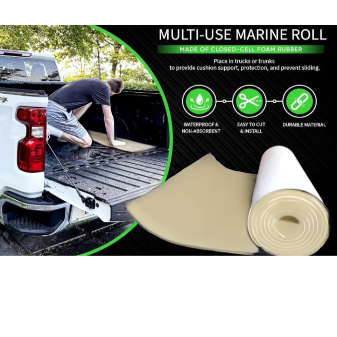 XCEL Foam Roll with Self Adhesive – Beige, 72" x 17" x 1/4" Closed Cell Foam Rubber Water Resistant Padding Sheet – Home, Marine, Garage, Auto Insulation & Cosplay (Beige, 72" x 17" x 1/4")