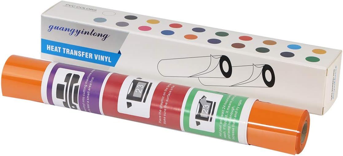 guangyintong Orange Heat Transfer Vinyl HTV Rolls, 12" x 8ft Orange Iron on Vinyl for T-Shirts Glossy Surface HTV for All Cutter Machines Easy to Cut & Weed for Heat Design