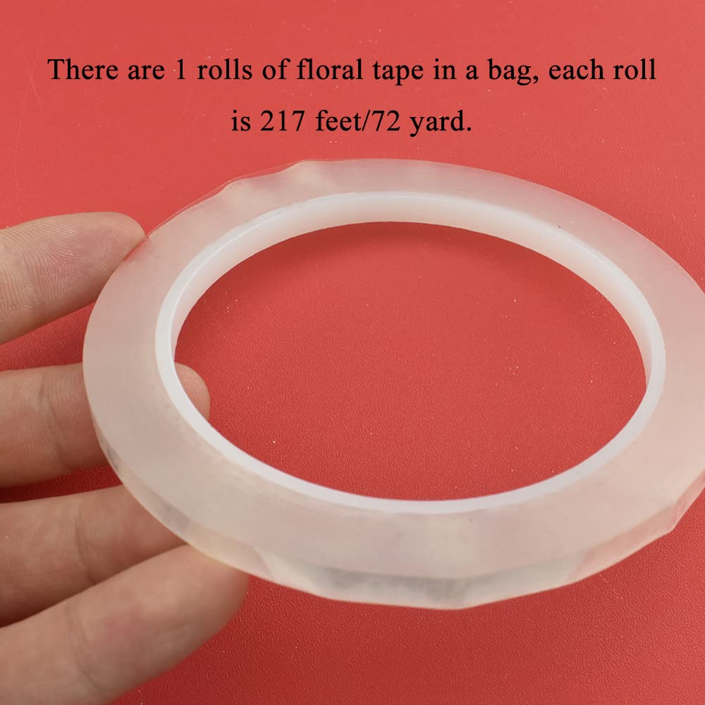 HAHIYO Clear 0.25Inch Wide (217Feet/72Yard Total) 1Rolls Floral Tape Waterproof Florist Tape Flower Wrap Adhesive Waterproof Decorative Tape for Bouquet Stem Wrapping Flower Arranging and Floral Craft