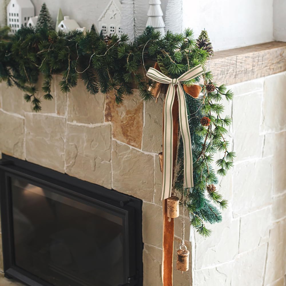 10 Yards × 3/5 Inch Green Natural Cotton Ribbon, Double Sided Webbing Straps Ribbons, Birthday Wedding Valentines Ribbons for Crafting, DIY Sewing, Gift Wrapping